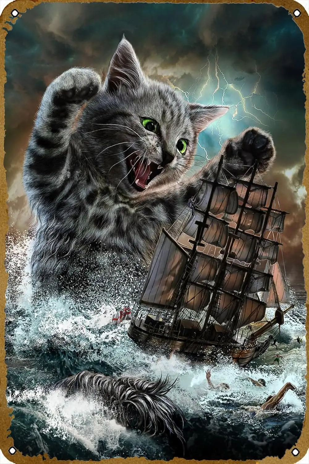 Monster Titan Cat Kraken Poster Tin Sign Wall Art Sign Vintage Wall Decorations Metal Signs 8x12 Inch sign