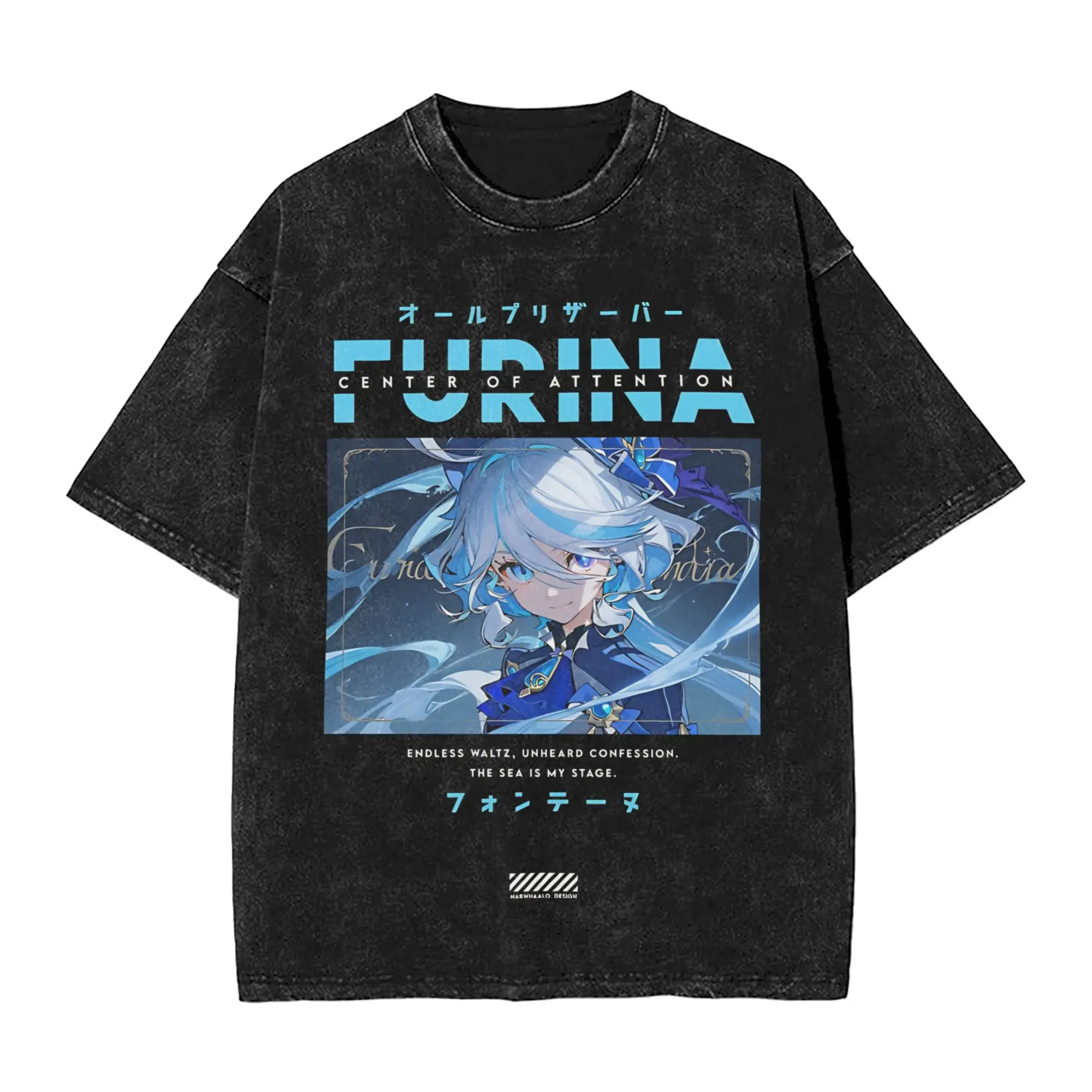 Washed T Shirt Furina Genshin Impact Game Hip Hop Vintage T-Shirts 100% Cotton Graphic Printed Tops Tops Tees Men Women