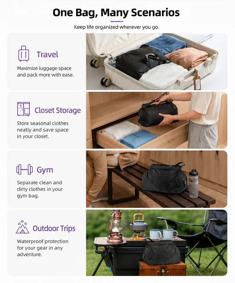 Wasserdichte Kompressionsbeutel für Kleidung Vakuumverpackungsbeutel Reisegepäck-Organizer Platzsparende Kompressionswürfel Ohne Pumpe – Detail 6