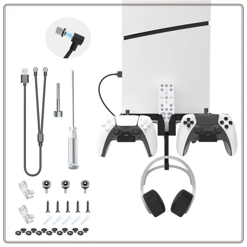 

Reliable-Wall Mount Storage Bracket Space-Saving Stand With Gamepad And Headphone Holder For Sony Playstation 5 Slim,Wall Mount