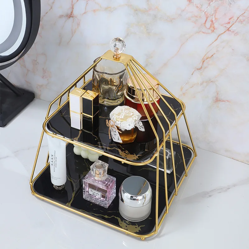 

Роскошный металлический поднос с фруктами, двухслойная тарелка для закусок для гостиной, дисплей для послеобеденного чая и десерта