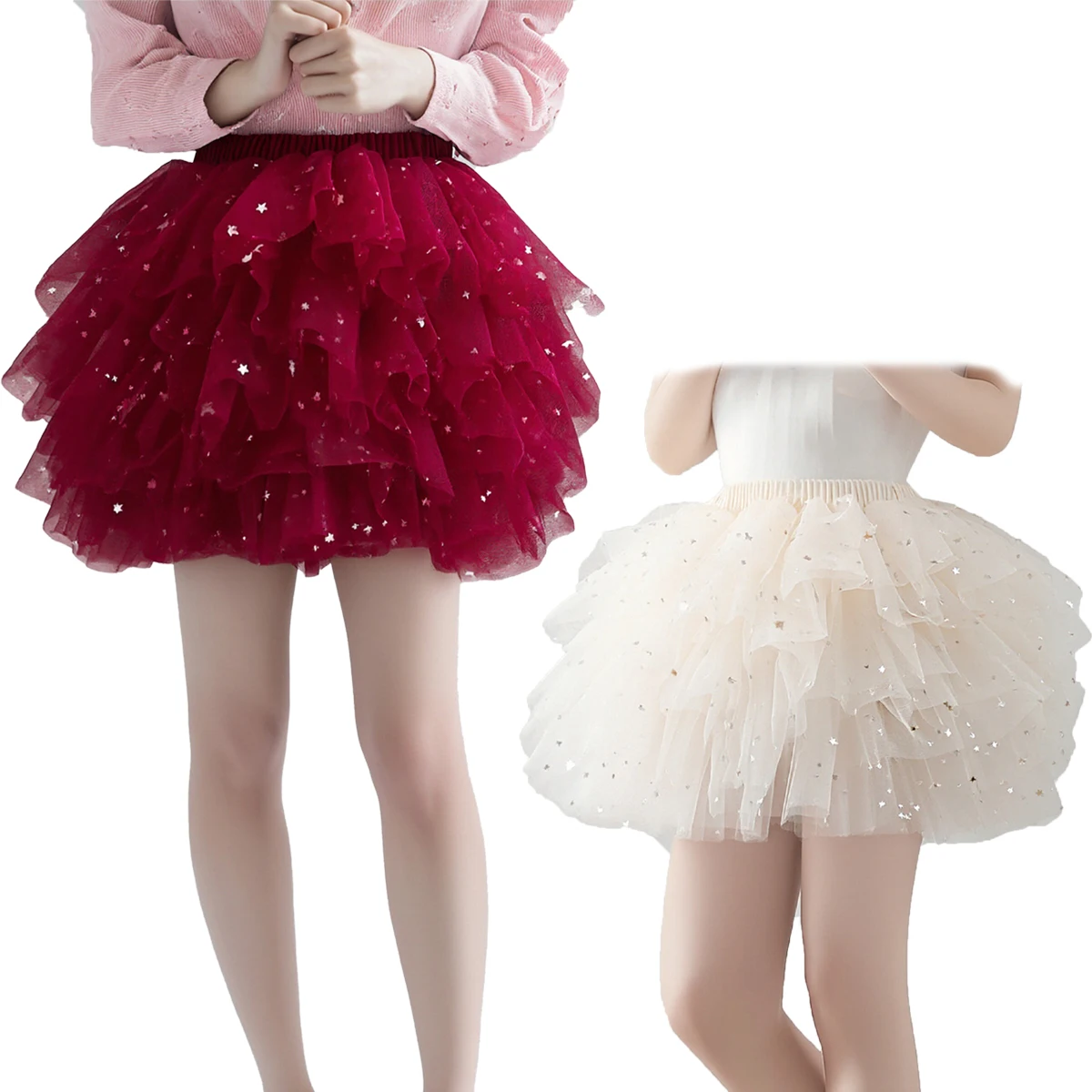 Weihnachten Kleine Mädchen Tutu Röcke Kleinkind Rote Sterne Flauschigen Tüll Prinzessin Ballkleid Petiskirt Ballett Tanz Kinder Party/geburtstag Rock
