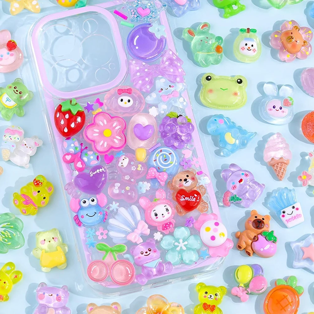 60PCS Mixed Flatback Resin Charms Set Random Styles Cartoon Making Kit Decorations for DIY Craft Phone Cases Nails Scrapbooking