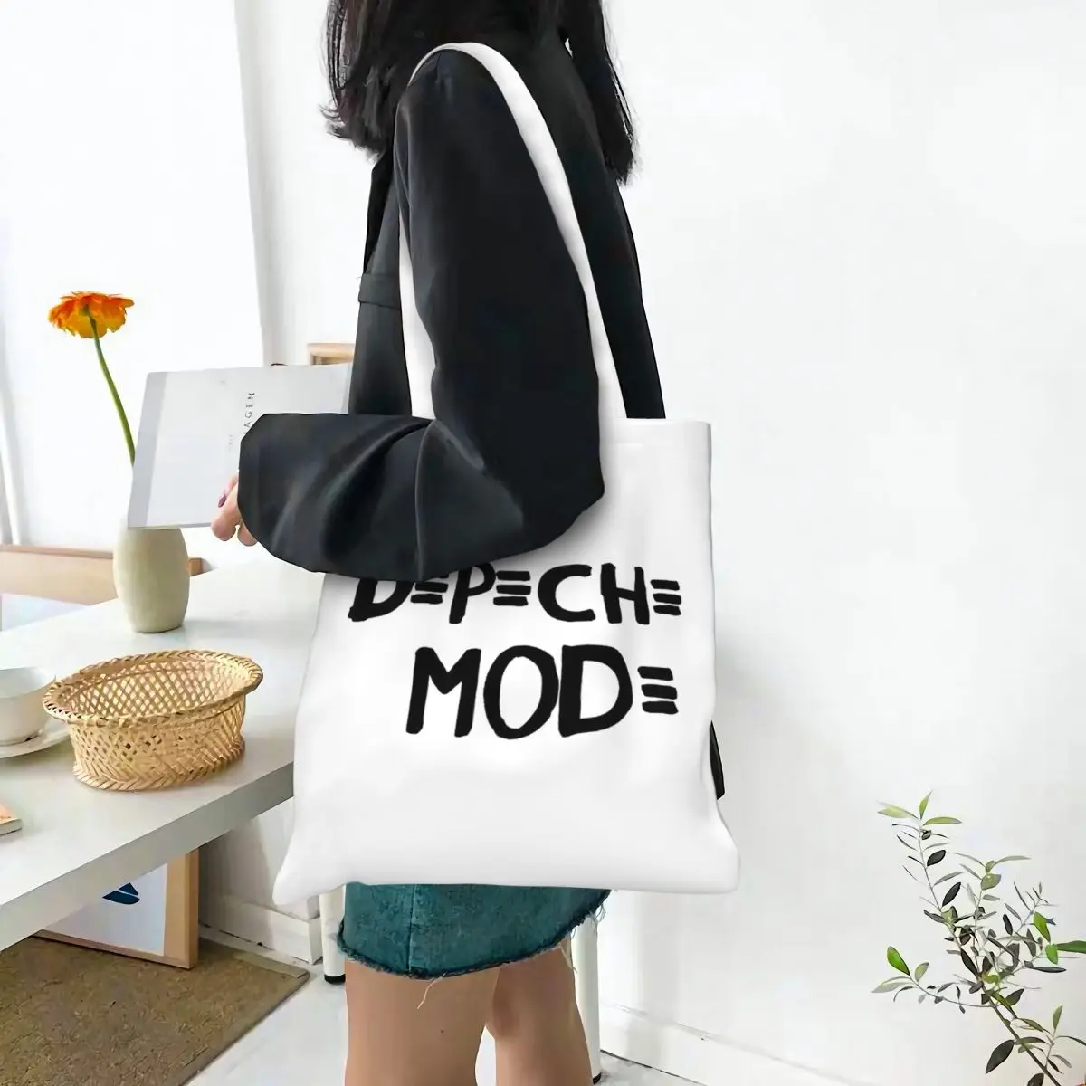 Electronic Rock Depeche Cool Mode Shopping Bags Canvas The Tote Bag Reusable for Ladies Shoulder Tote Travel Handbag