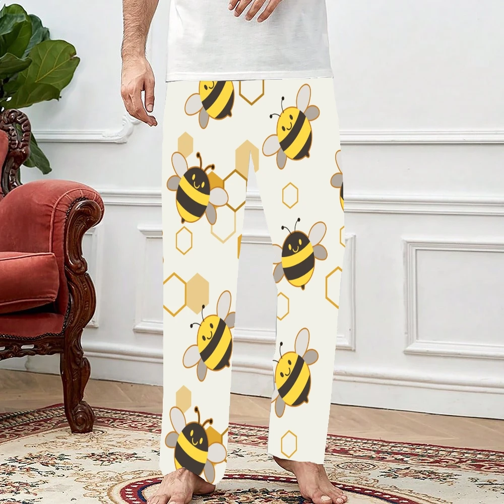 Pantalones de pijama con patrón de abeja para hombre y mujer, ropa de dormir supersuave, con bolsillos y cordón, Unisex