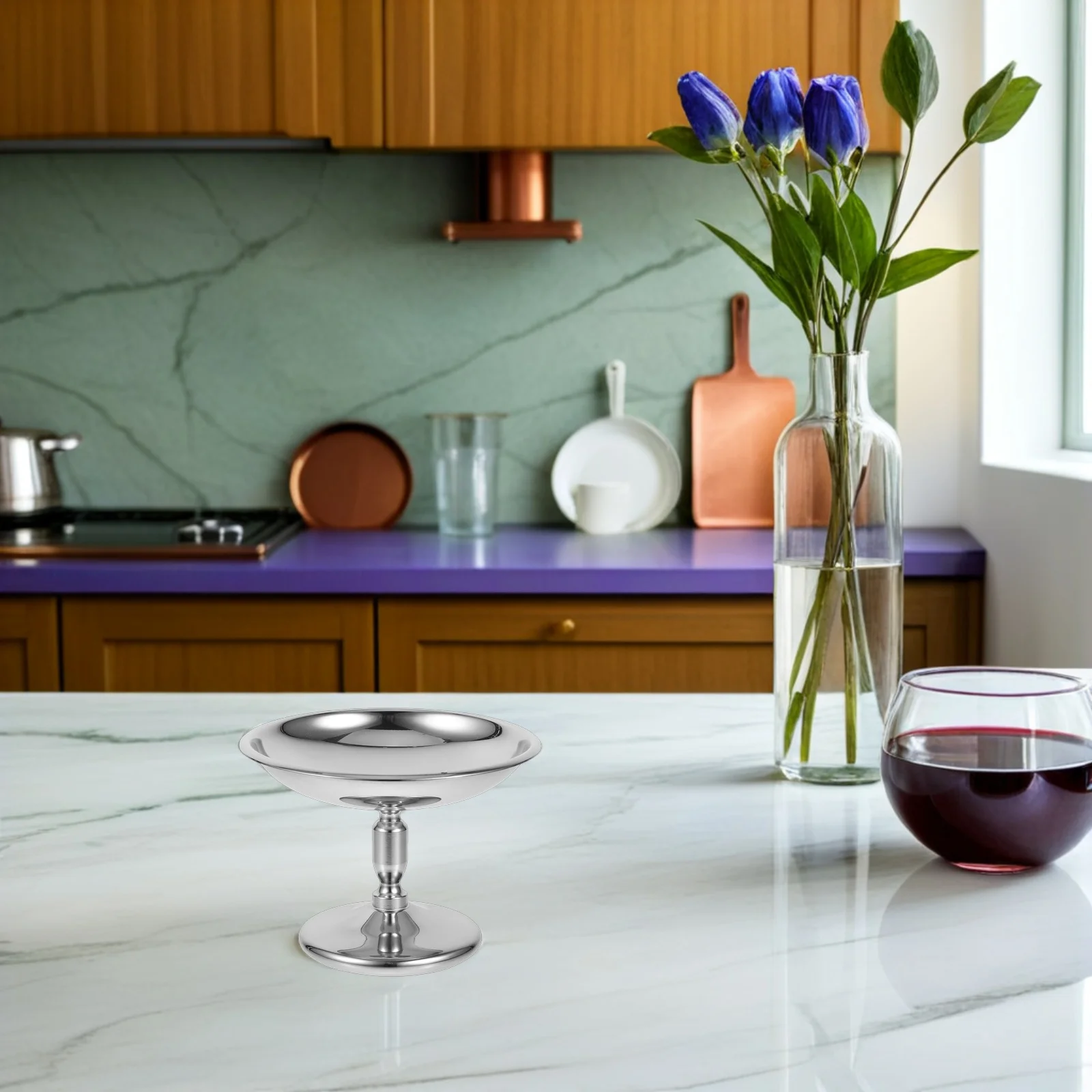 قطعتان من أوعية الحلوى المصنوعة من الفولاذ المقاوم للصدأ، تصميم أنيق للسلطات والفواكه والعصائر والوجبات الخفيفة، اختيار صيانة سهل #6