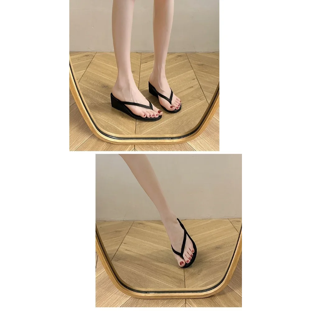 Damen Rote Wildleder Keilabsatz-Flip-Flops, Offene Zehenpartie Sommer-Slides, Bequemes Schuhwerk für Strandurlaub – Detail 5