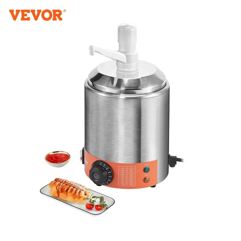 VEVOR Electric Cheese Dispenser with Pump 2.3 Qt Commercial Hot Fudge Warmer 86-230℉ Temp Adjustable Nacho Cheese Sauce Warmer