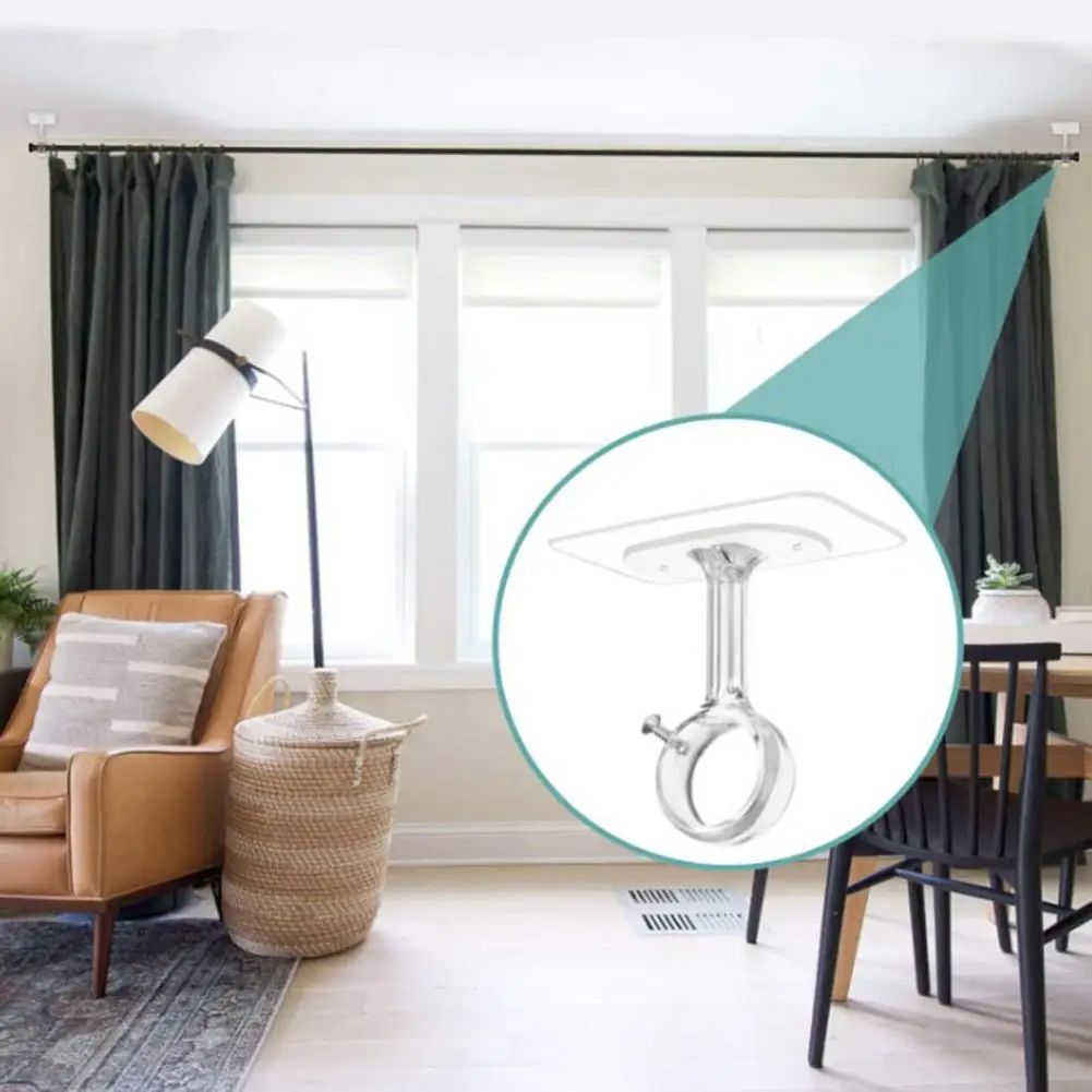 Easy Installation Curtain Rod Holders Adjustable Curtain Rod Holder Brackets Strong Load-bearing Ceiling Mounted Hooks Simple