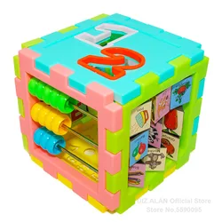 Caja educativa para bebés, juguete de bloques de construcción, forma geométrica, número a juego, juguete de cubo, Ábaco de reloj