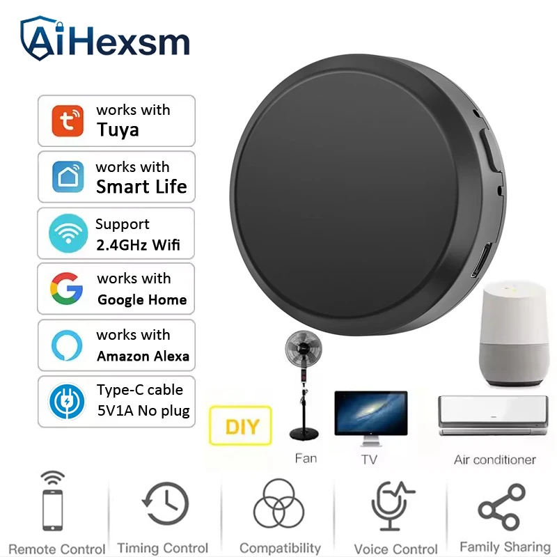 Type-C Tuya APP WiFi IR Remote Control Smart Universal for TV Air Conditioner Alexa Remote Control Work with Google Home Google