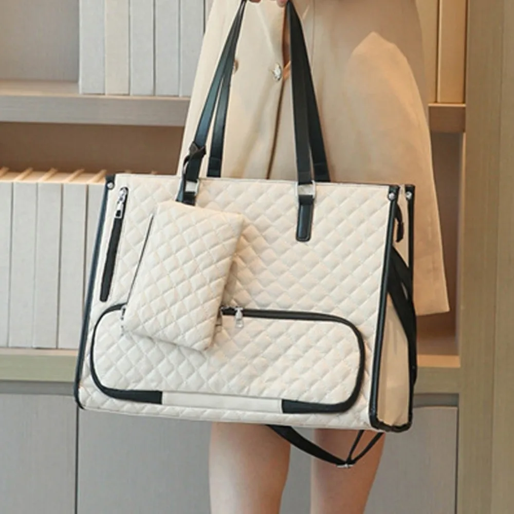 2-in-1 Laptop Lunch Tote Bag Shoulder Strap 15.6inch Multifunctional Laptop Handbag Leather Lunch Box Portable Laptop Bags