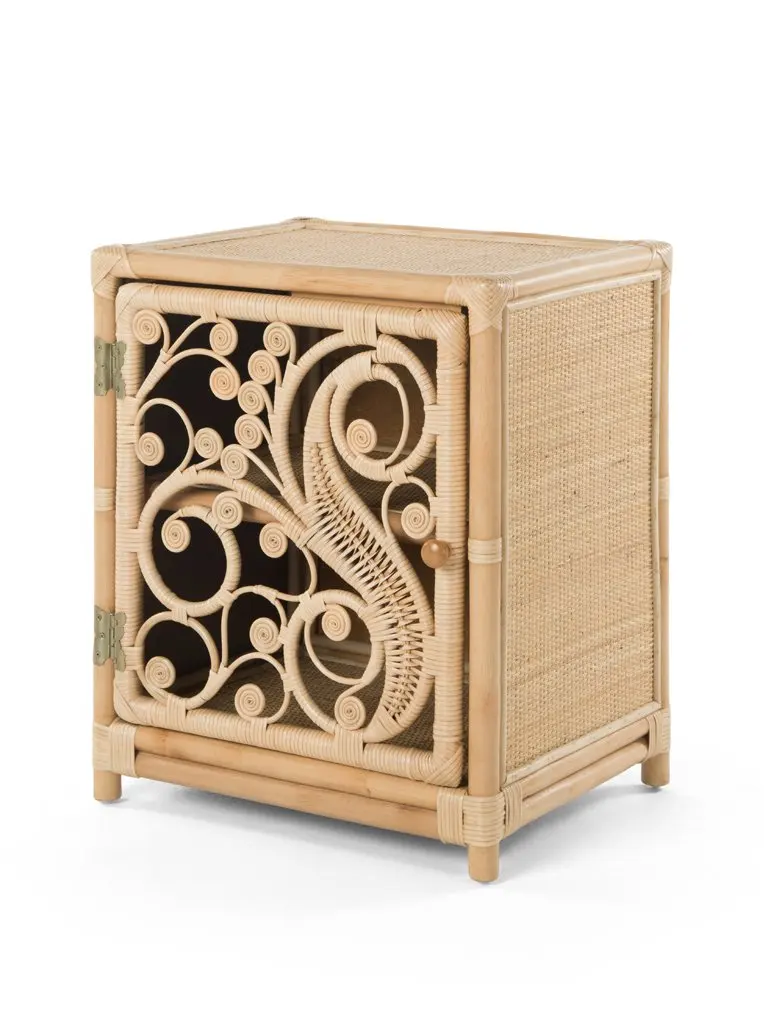 Rattan Peacock Nightstand Right-Opening Door Natural Medium, Customized