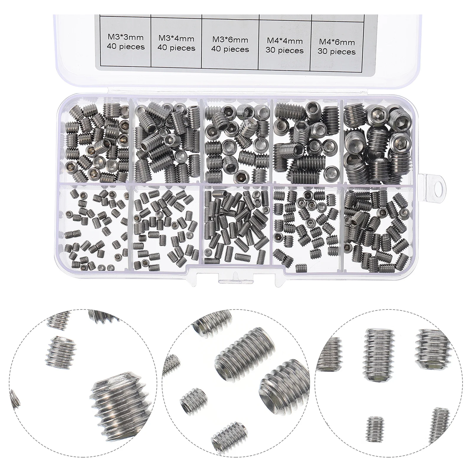 

300pcs Stainless Steel Set Screws Allen Head Drive Oval Point For Handles Outdoor Indoor Use Hexagonal Cup Point Screw Kit