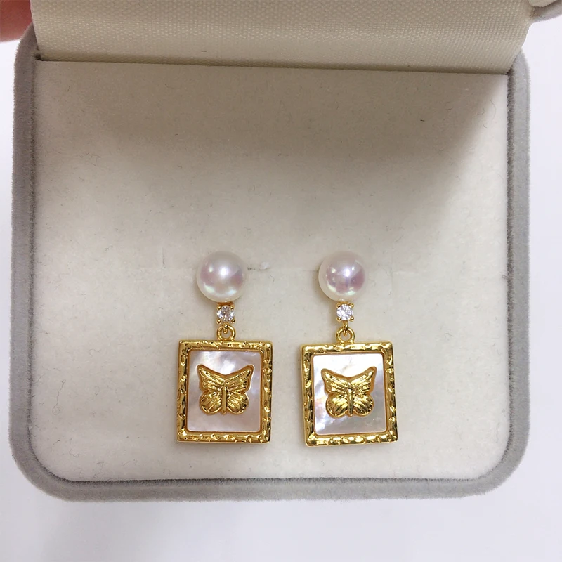 

ZHBORUINI 2024 Natural Freshwater Pearl Earrings For Women With A High-End Feel Square Butterfly Design S925 Pure Silver Needle