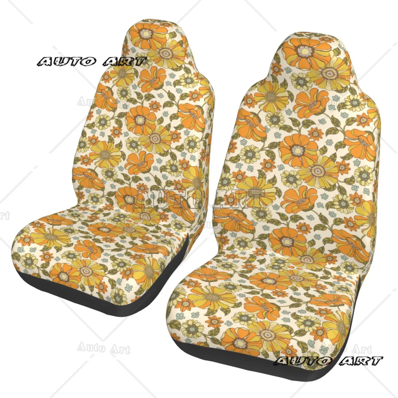 Flower Style Car Seat Cover Car Front Seat Protection Cover, Complete Set of 2-piece Flower Printed Universal Size Fitting Pad