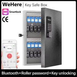 WeHere 32 Key Safe Box, Intelligent Wall Mounted Key Storage Cabinet,OTP/APP Bluetooth/fixed Code Unlocking Key Management Safe