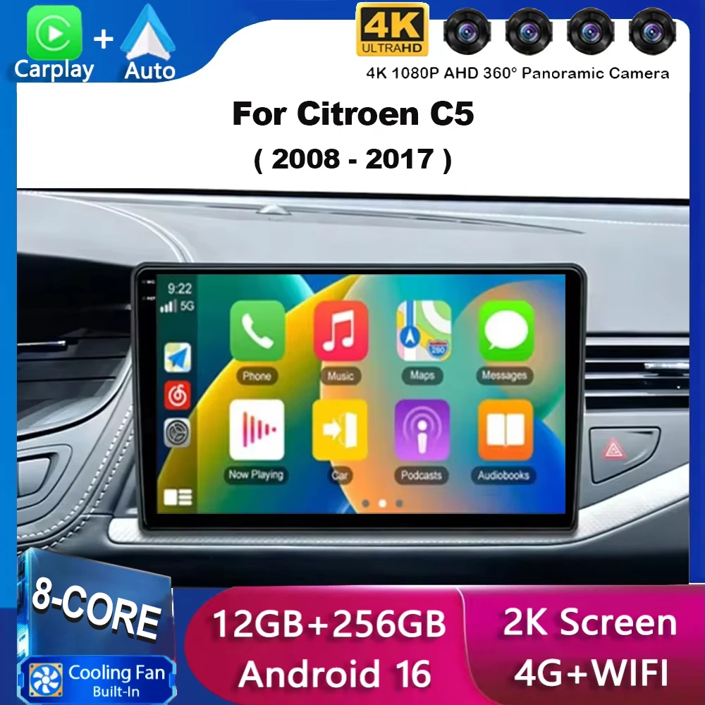 For Citroen C5 2008 2009 2010 -2017 Android 16 Car play Car Radio Multimedia navigation video DVD Autoradio Stereo 2din Head 2 s