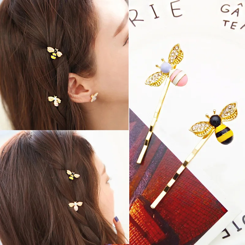 Cute Bee Delicate Hair Clip Drop Oil Vintage Head Ornament Bow Metal Hairpin Hair Accessories for Women Girls