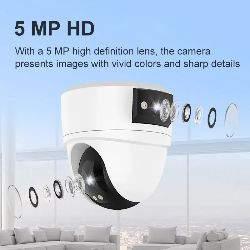 

10-мегапиксельная IP-камера с двумя объективами для наружного наблюдения, Wi-Fi, PTZ, с двумя экранами, ИИ, автоматическим отслеживанием, защитой и видеонаблюдением
