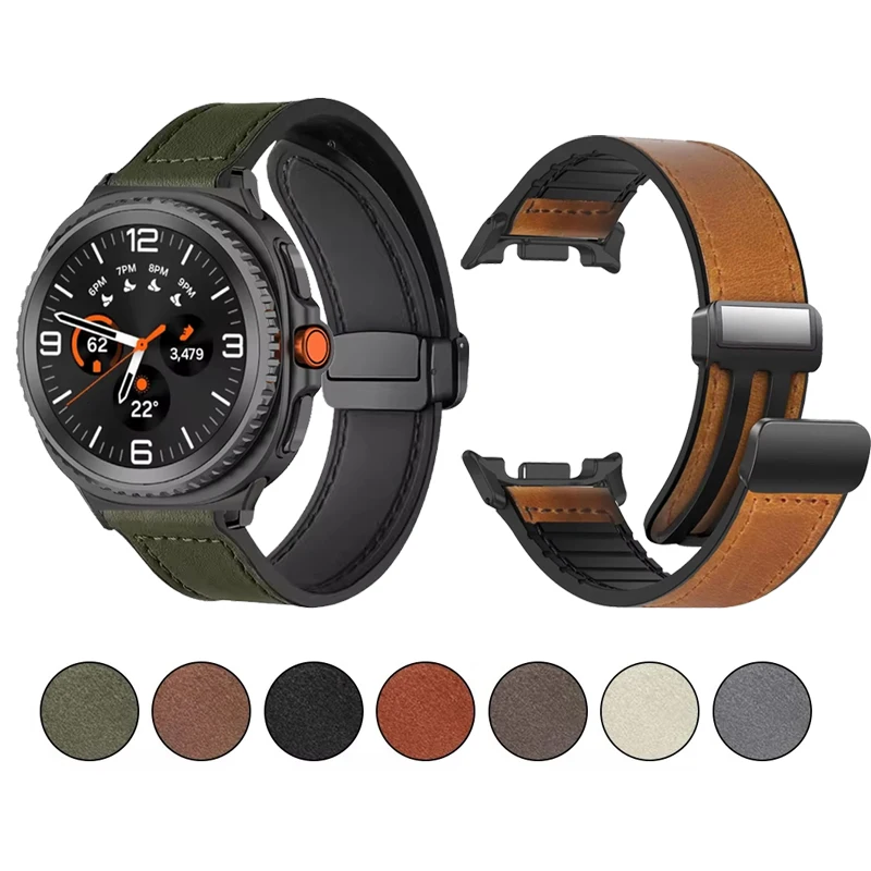 Leder-Silikonarmband für Samsung Galaxy Watch 8 44 mm 40 mm, magnetisches Armband für Galaxy Watch 8 Classic/Ultra 2 Armband