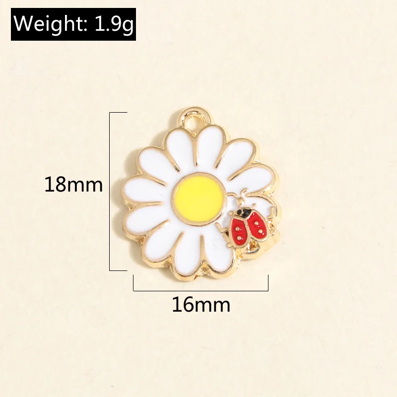 10pcs Gold Color 18x16mm Cute Flower Ladybug Charms Enamel Pendant Fit Necklaces Earrings Jewelry Making Handcrafted Accessories