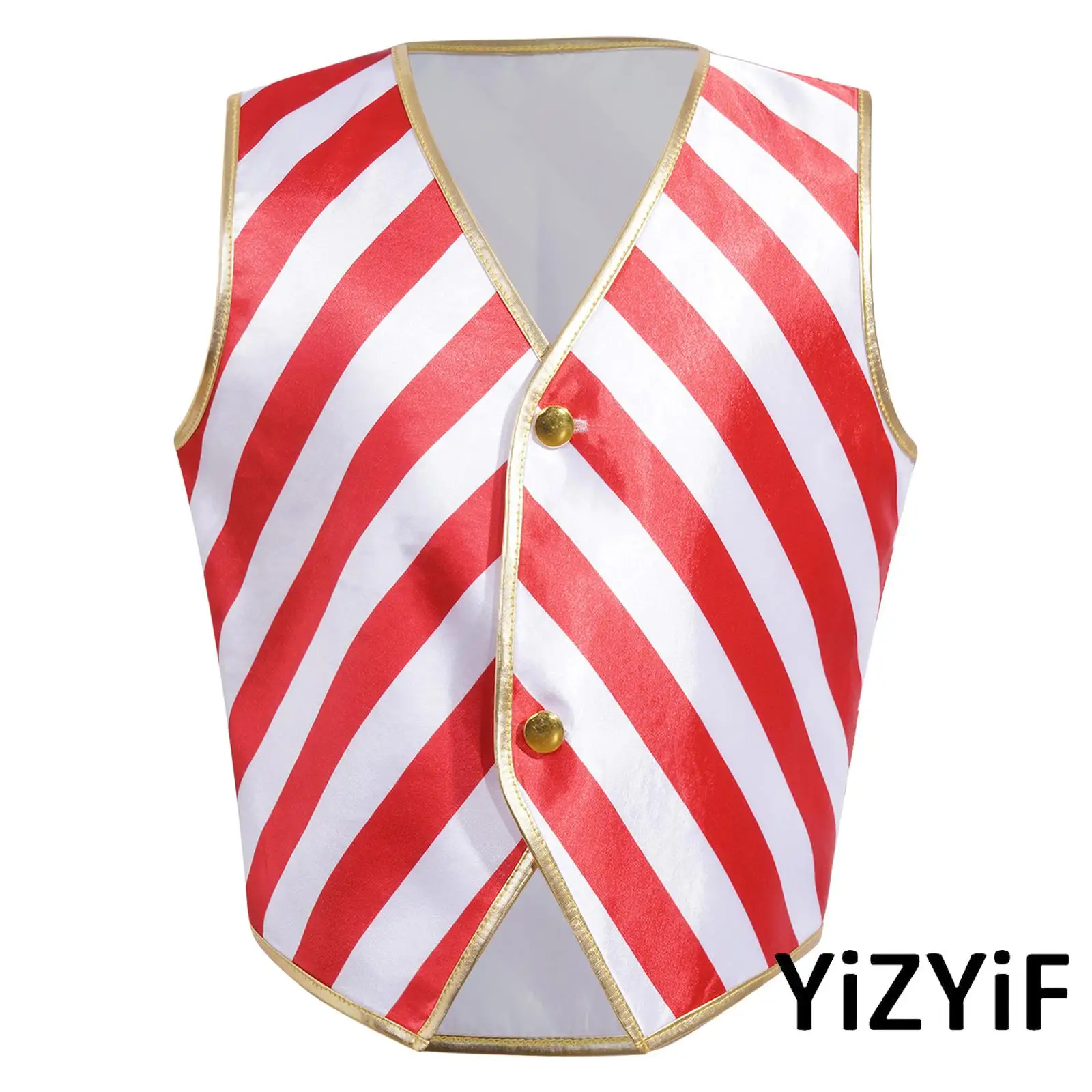 

Festive Striped Vest for Kids Unisex Classic V Neck Design Adjustable Button Front Waistcoat for Christmas Performances Jacket