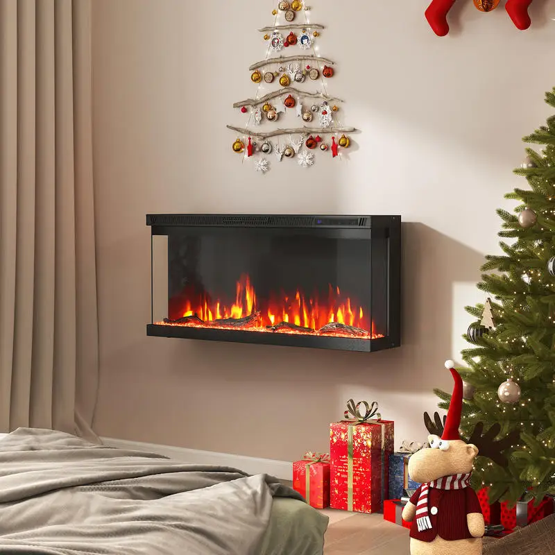 

36/40/50/60 Inch Wide 3-Sided Electric Fireplace Insert with Remote Control and 12 Flame Colors-36 Inch