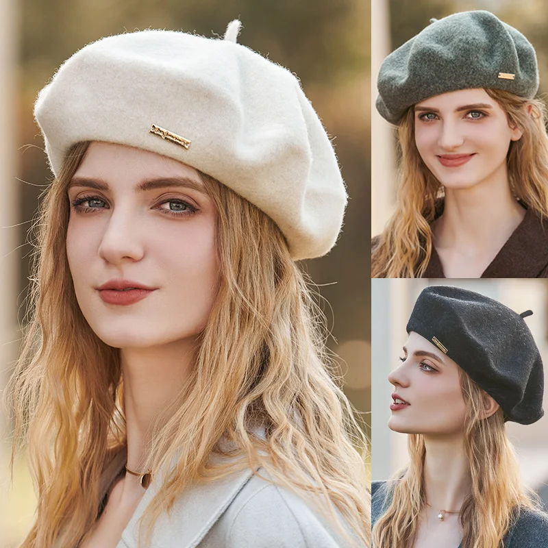 French Berets Woman Autumn Winter Hats For Girls Beanie High Quality Woolen Vintage Cap Black Painter Hat Female Felt Hat Berets