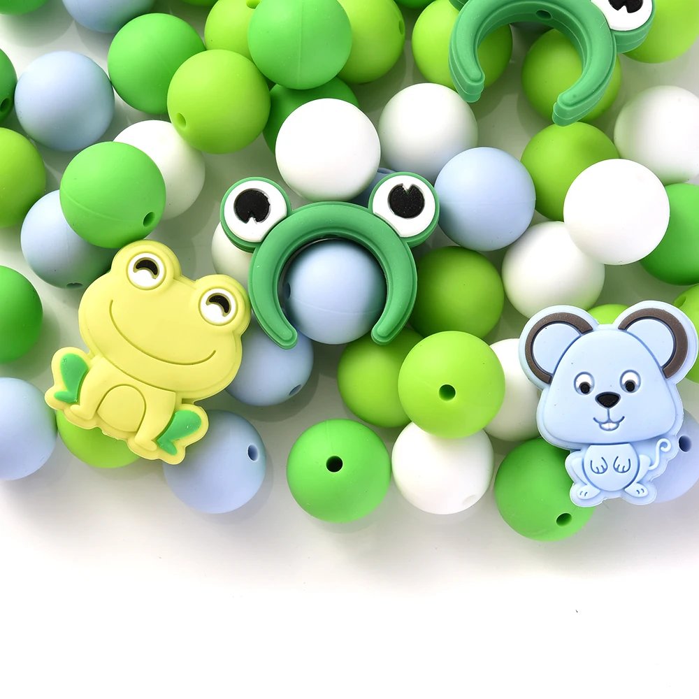 Fashion Animal Baby Teether Color Round Silicone Bead Set for Diy Infant Nursing Teether Toy Pacifier Chain Accessory Food Grade