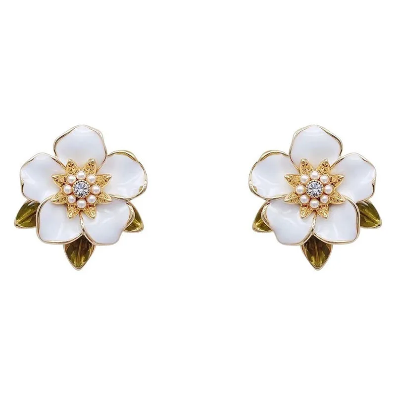 White Flower Stud Earrings for Women Folded Acrylic Side Charming Sweet Floral Girls Earrings Japanese Style Ear Jewelry