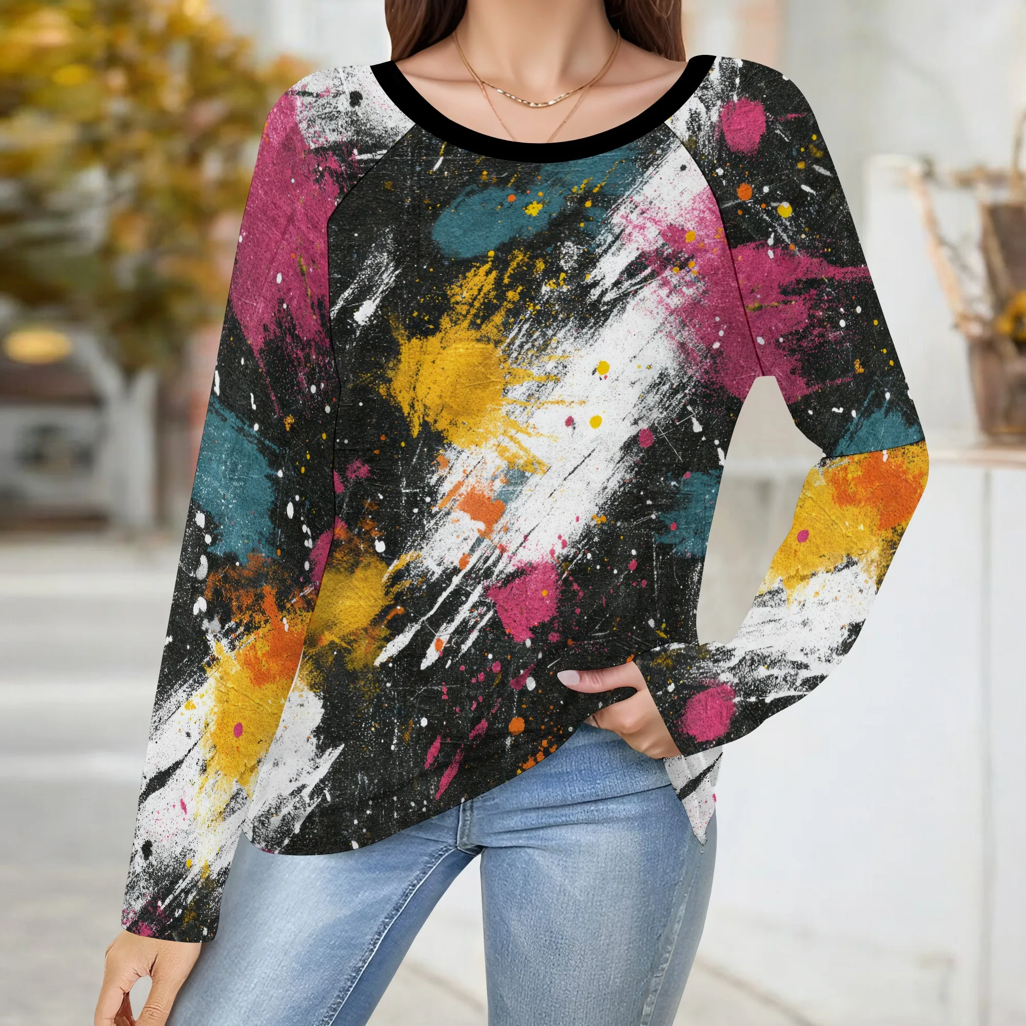 

Color Splash Long Sleeve Casual Top for Streetwear and Weekend Outings – S-3XL