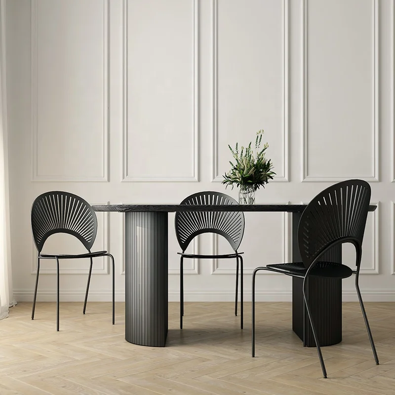 For  Luxury Collection Dining Room Furniture Solid Wood Oval Top Marble Dining Tables and Chairs Set 6 Seater