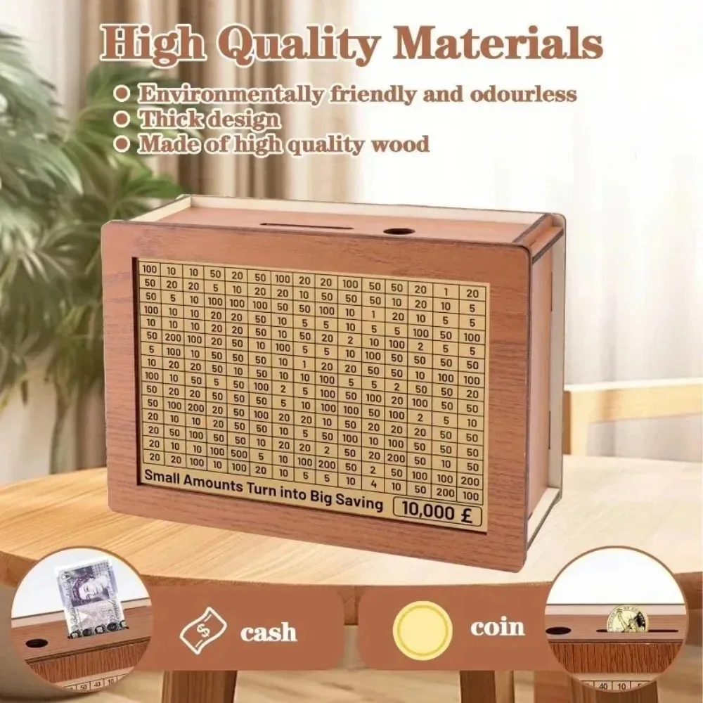 New for Adults Wooden Money Saving Box Money Bank with Counter for DIY Target Saving Money Box Wooden Cash Saving Box