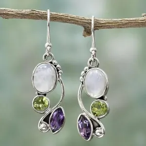 Türkisohrringe für Frauen, Boho Dangle -Ohrringe, Retro ethnischer Anhänger, Vintage -Haken, Strandparty, Schmuckgeschenk 12 Hauptverkaufsanhänger Selenit - №1