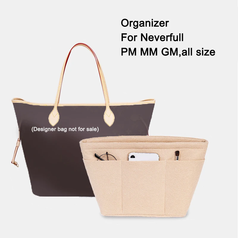 Travel Insert Bag Organizer For Neverfull PM MM GM , Top Zipper 12 Pockets , Handbag Make Up Inner Purse Tote Liner