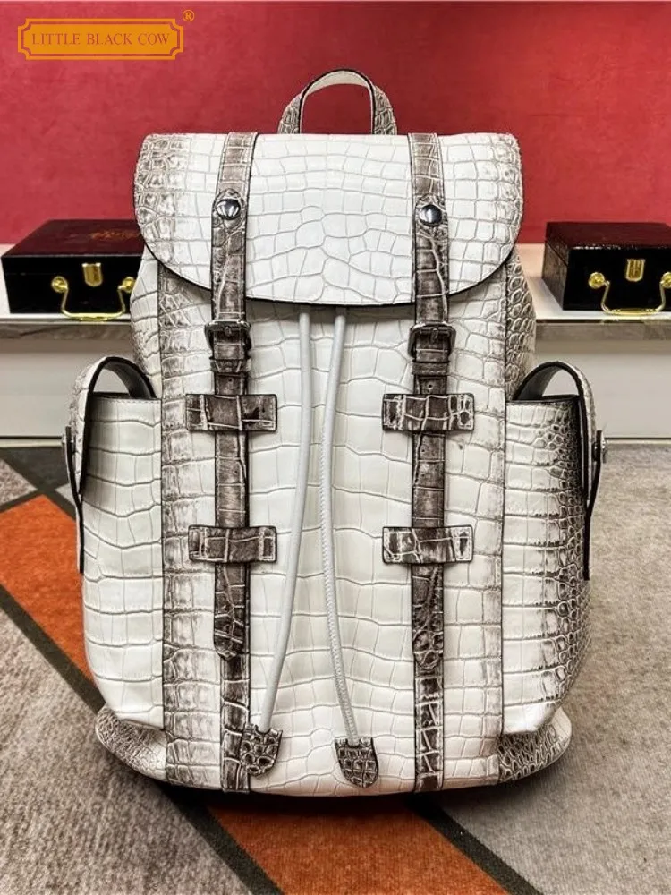 New Mens Backpack High Quality Crocodile Skin Genuine Leather Bag Large Capacity Designer Vintage Unisex Casual Travel Backpacks