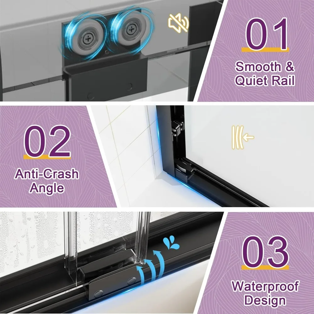 أبواب دش منزلقة مزدوجة بعرض 56-60 بوصة × ارتفاع 58 بوصة مع زجاج مقسى 6 مم وإطار من الفولاذ المقاوم للصدأ #4