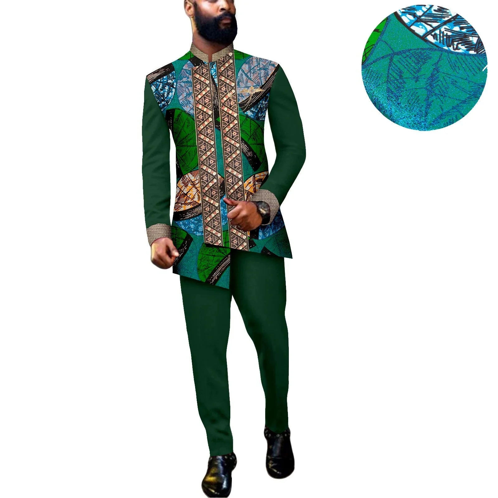 2025 أنيقة النمط الأفريقي الرجال بدلة فاخرة منقوشة شريط واحد الصدر دعوى وسراويل 2 قطعة بدلة عمل غير رسمية للرجال