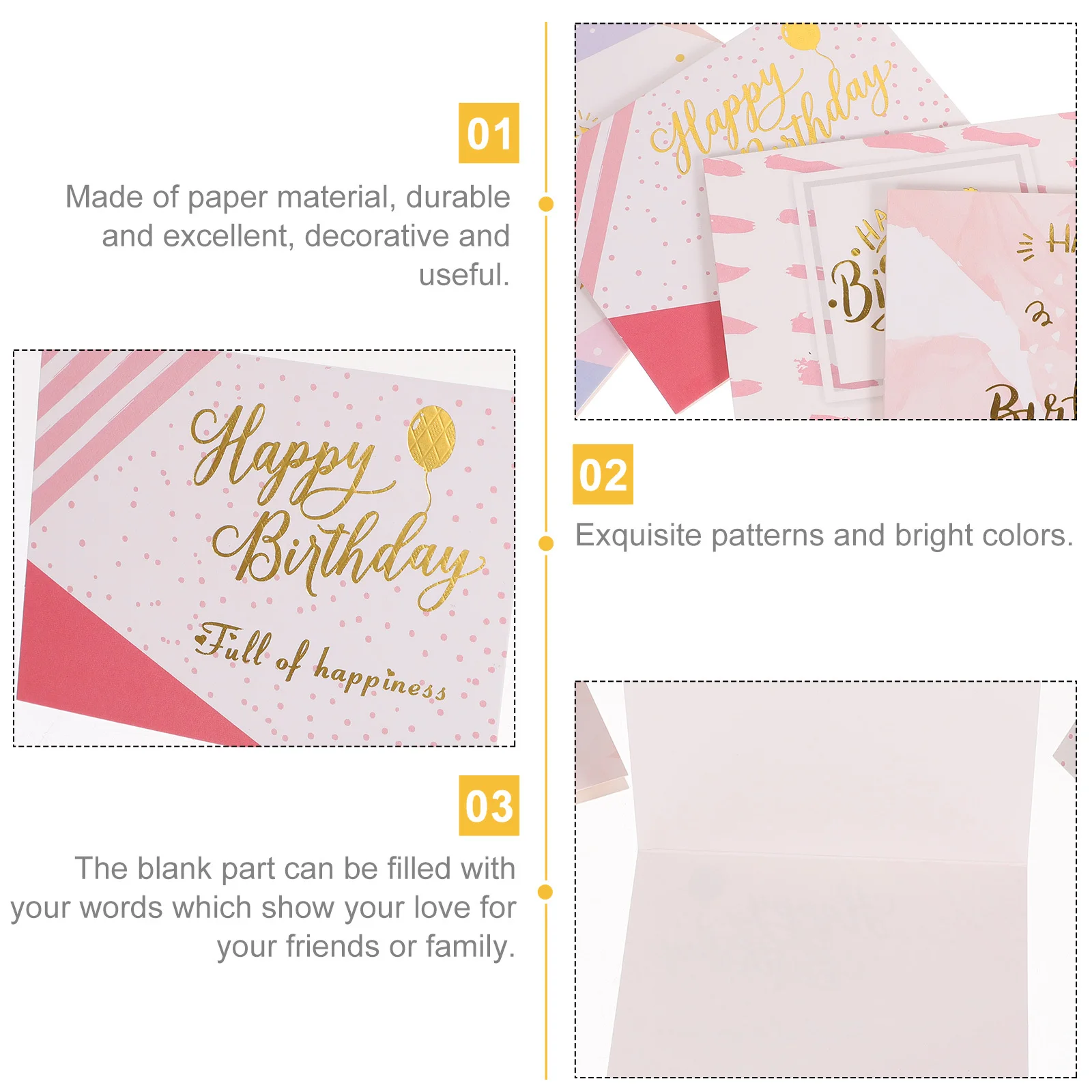 

40Pcs Happy Birthday Cards Assorted Elegant Message Greeting Cards for Party Blessing Writing Wishes Happy Birthday Card
