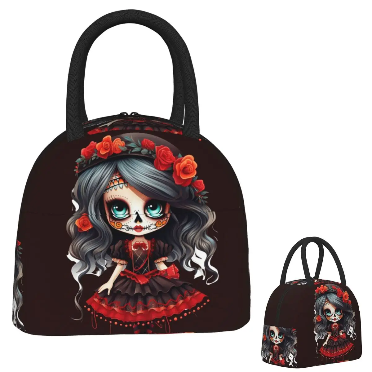 

Alexander Gothic Las Elegantes Girls Day Of Dead Skull Изолированная сумка для обеда для женщин Портативные коробки для еды Термальная сумка для обеда