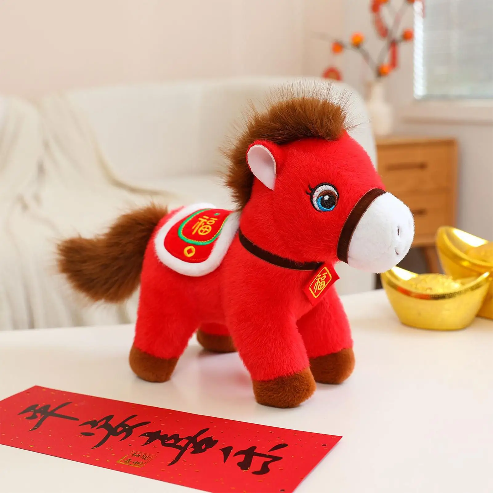 

2026 Chinese Mascot Horse Plush Cute Soft Chinese Cartoon Home Decors Plush Horse Toys For Cars Bags Shop Window Home School