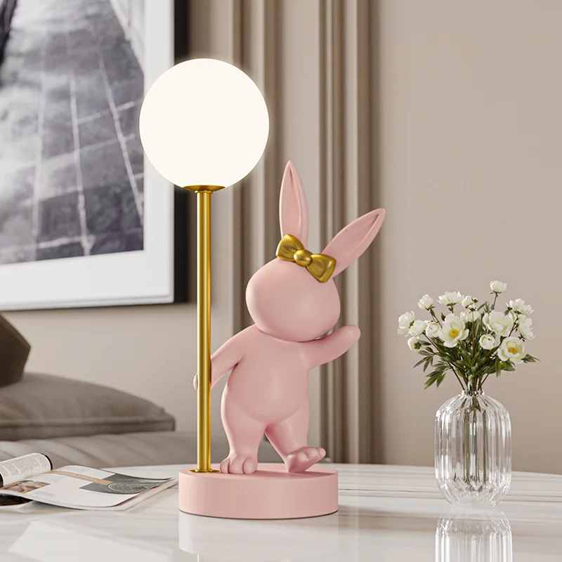 Nordic Rabbit Table Lamp Luxury Birthday Wedding Gift Nightlights Ins Cute Bunny Bedroom Decoration LED Atmosphere Night Light