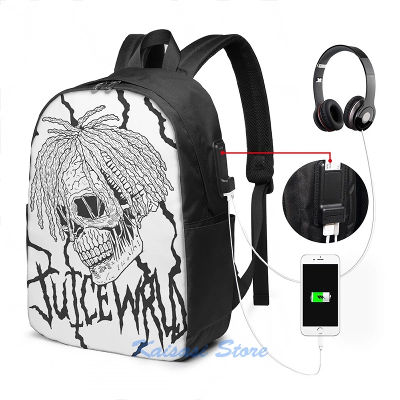 Funny Graphic print juice wrld(4) USB Charge Backpack men School bags Women bag Travel laptop bag