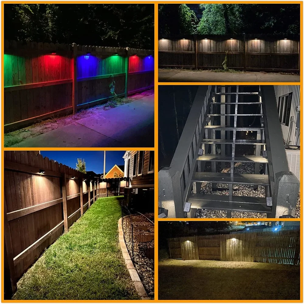 Imagem -06 - Luzes Solares ao ar Livre da Parede Branco Quente e Colorido Led Sunlight External Street Lamp For Garden Fence Stairs Decoration Waterproof