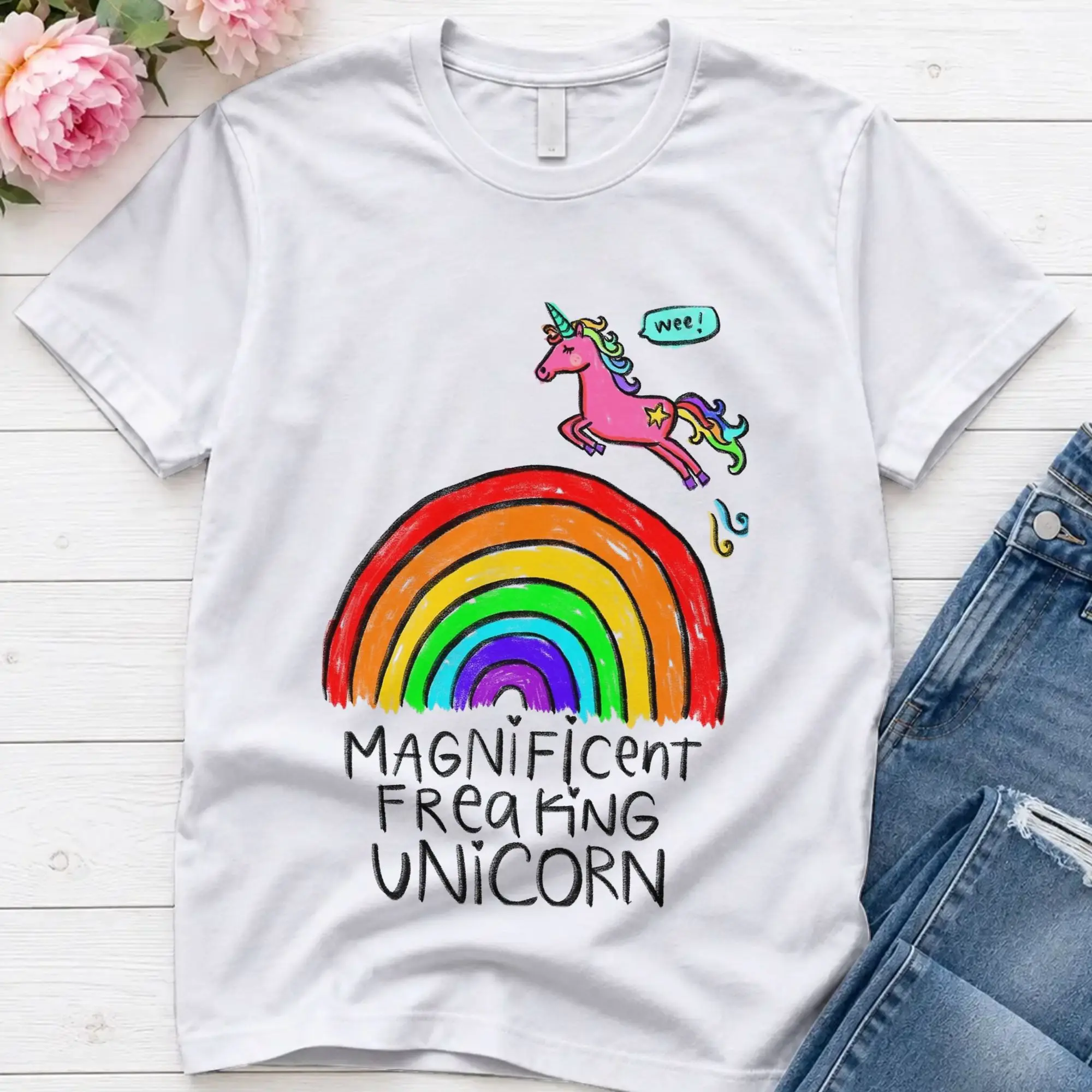 Magnificent Freaking Unicorn  T Shirts Men's  Cotton Hipster T-Shirt Crew Neck  Tee Shirt Short Sleeve Tops 6XL