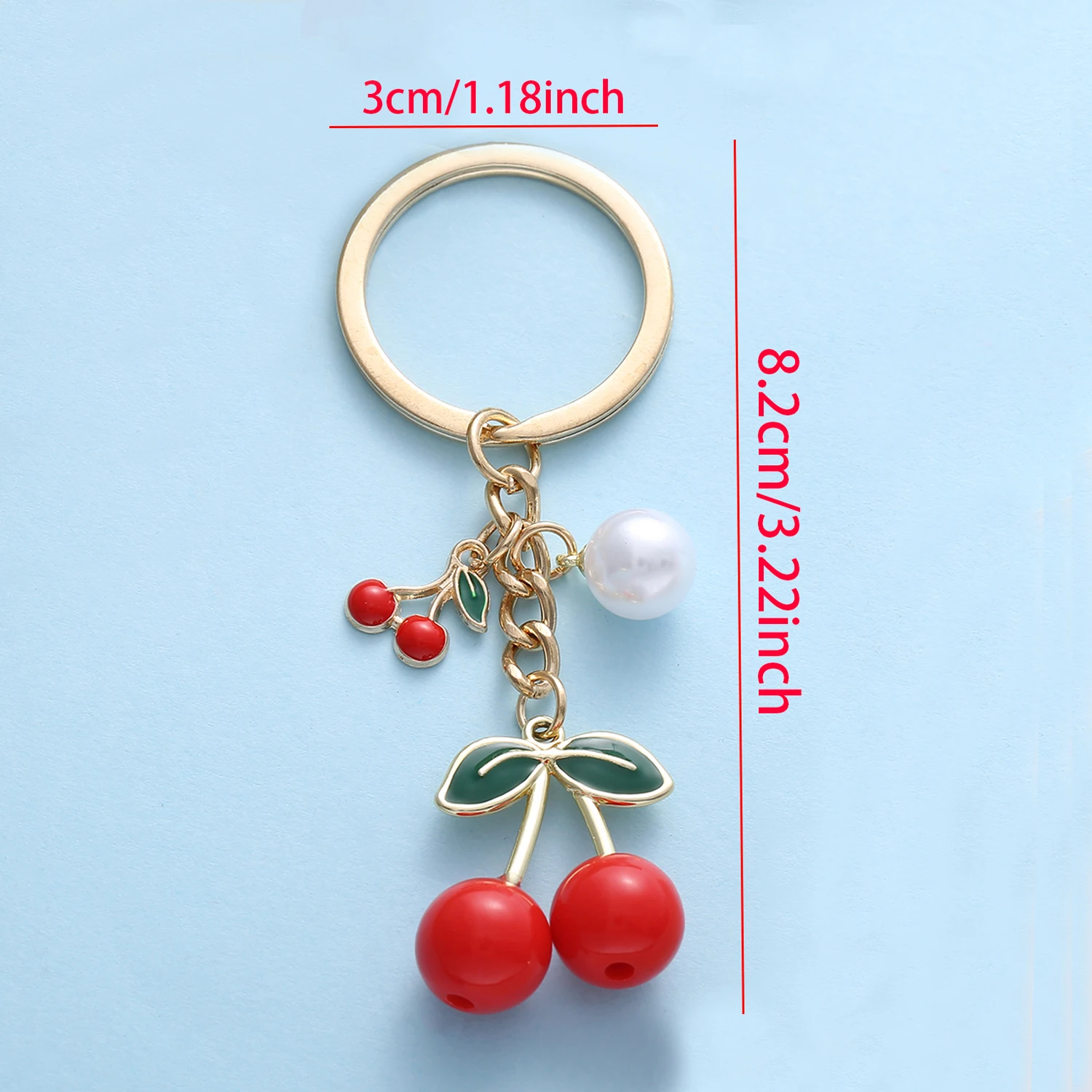 سلسلة مفاتيح كرز غير تقليدي للنساء والفتيات ، حلقة مفاتيح سيارة مع دلاية أوراق خضراء ، تصميم محاكاة ، هدية الموضة ، 1 فضفاض #6