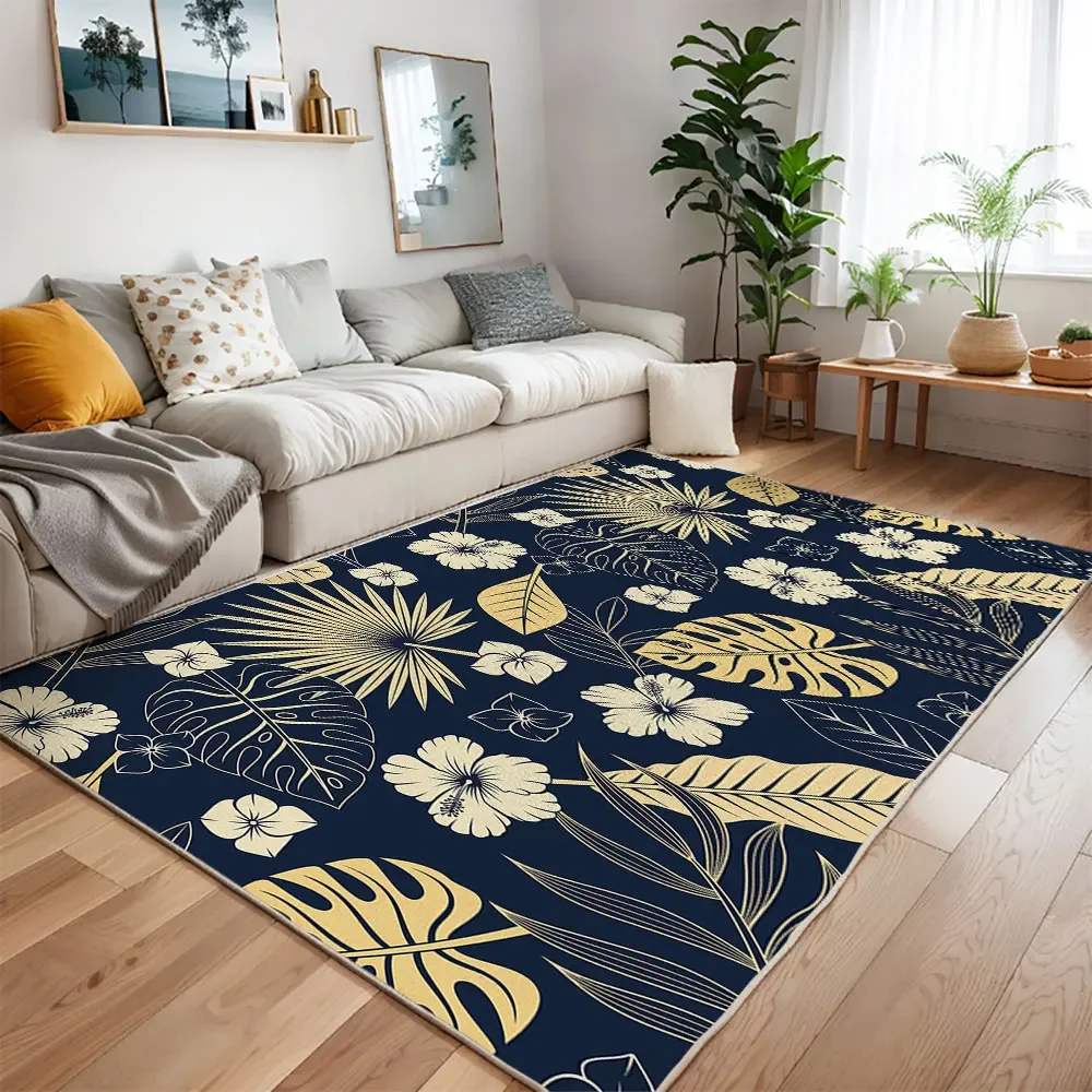 HD-Tropical Leaf Print Area Rug for Living Room Bedroom Non-Slip Floor Mat