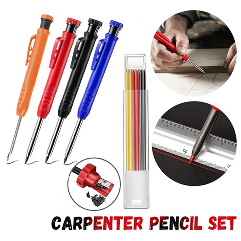 Solid Carpenter Deep Hole Marker  Pencil Architect Woodworking Mechanical Pencil 4 Colors Painting Engineering Pen Marking Tool