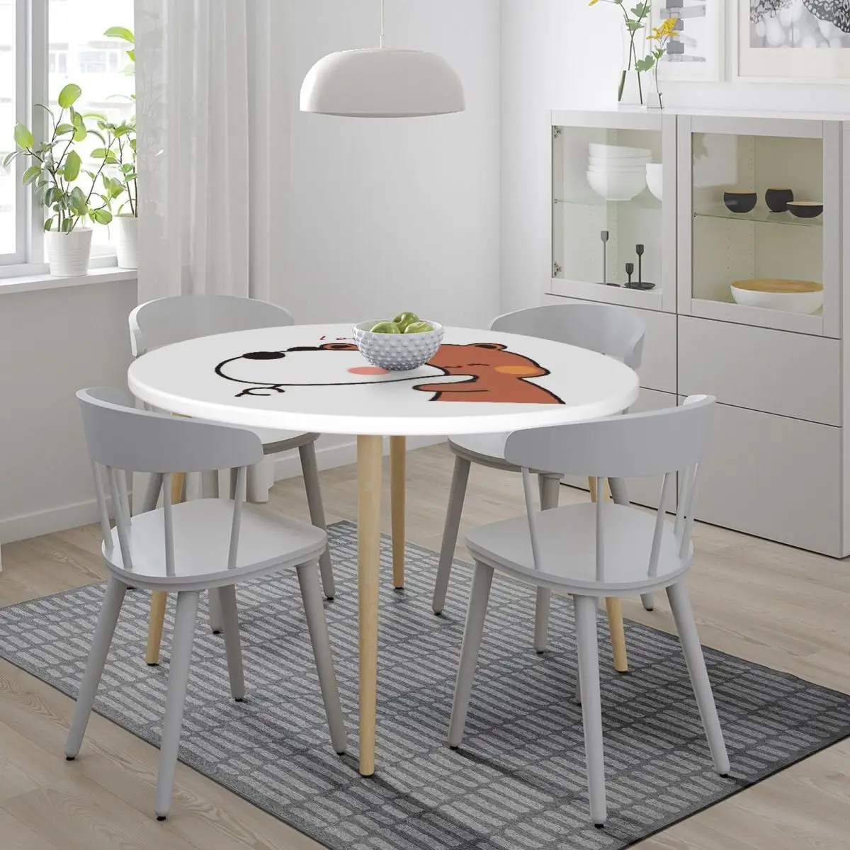 Bubu Dudu Panda And Brownie Bear Couple Waterproof Round Tablecloth Oilproof Table Cloth for Kitchen Events Dining Table Cover